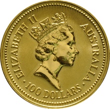 1990 Australian Kangaroo Gold Nugget Coin 1oz