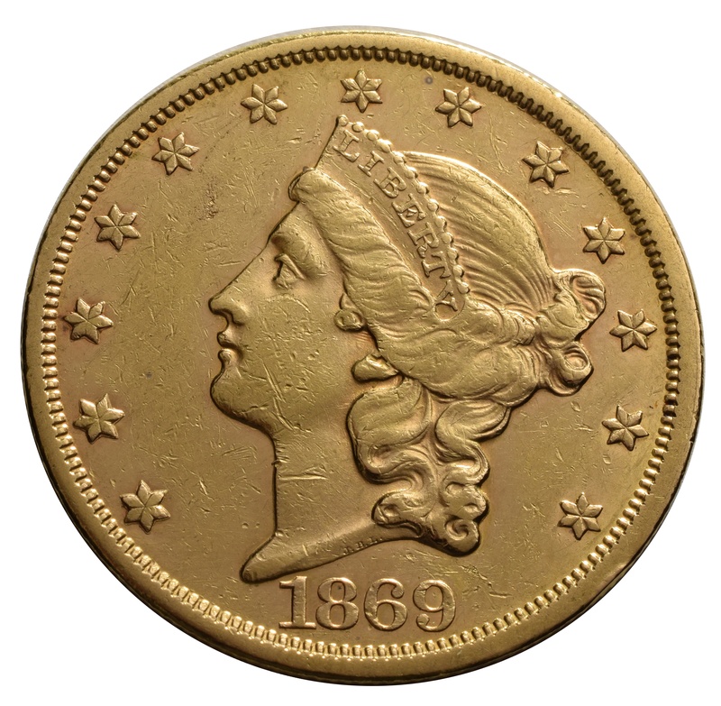 1869 $20 Gold Coin Double Eagle Liberty Head San Francisco