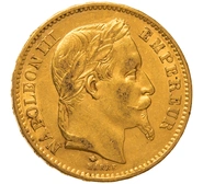 1868 French 20 Francs Gold Coin Napoleon III Laureate Head A