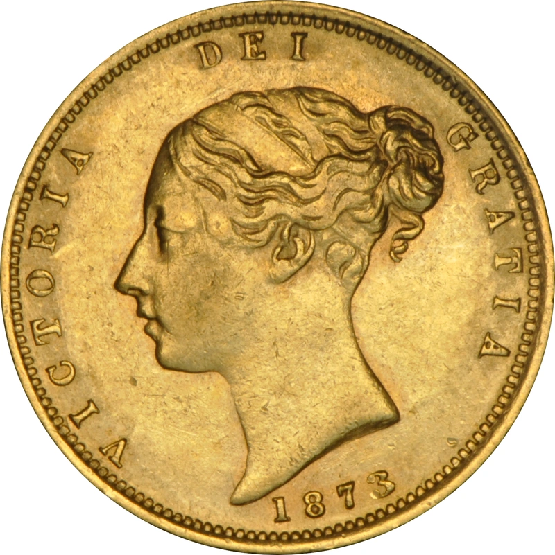 1873 Gold Half Sovereign Queen Victoria Young Head Shield Back NGC AU50