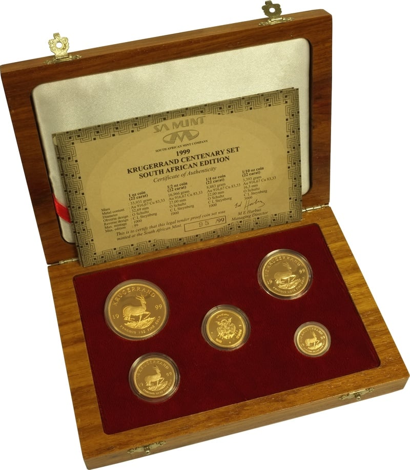 1999 Proof Krugerrand Gold Coin Centenary 5 Coin Set with Pond Boxed