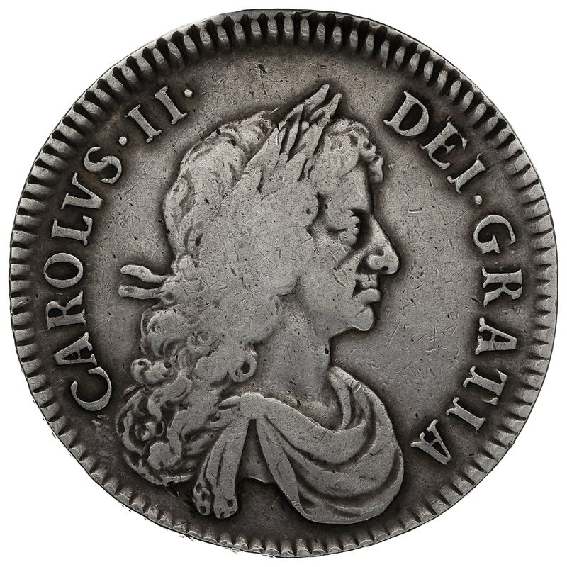1672 Silver Half Crown Coin Charles II Milled