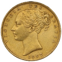 1862 Gold Sovereign - Victoria Young Head Shield Back - London