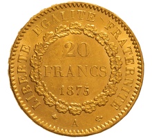 1875 French 20 Francs Gold Coin Guardian Angel A