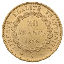 1876 French 20 Francs Gold Coin Guardian Angel A