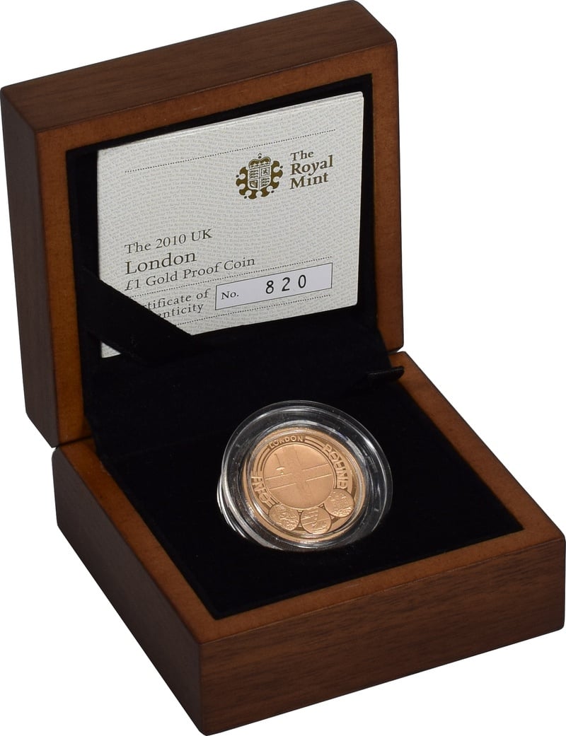 2010 Proof Gold £1 Pound Coin London Boxed