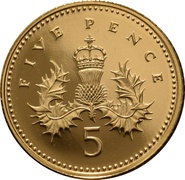2008 Gold Proof 5p Five Pence Piece - Crowned Thistle