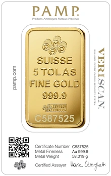5 Tola Gold Bar PAMP Lady Fortuna