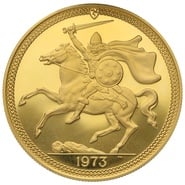 1973 Gold £5 Proof Coin Quintuple Sovereign Isle Of Man