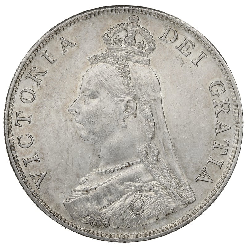 1889 Double Florin Silver Coin Queen Victoria Inverted 1 in VICTORIA
