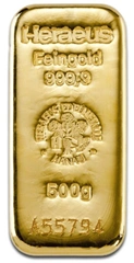 500g Gold Bar Heraeus