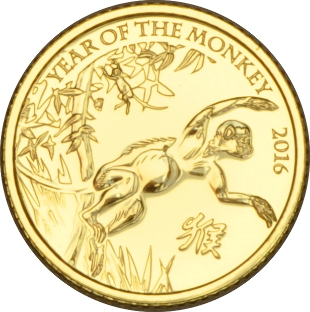 2016 Year of the Monkey Gold Coin 1/10oz Royal Mint Lunar Series