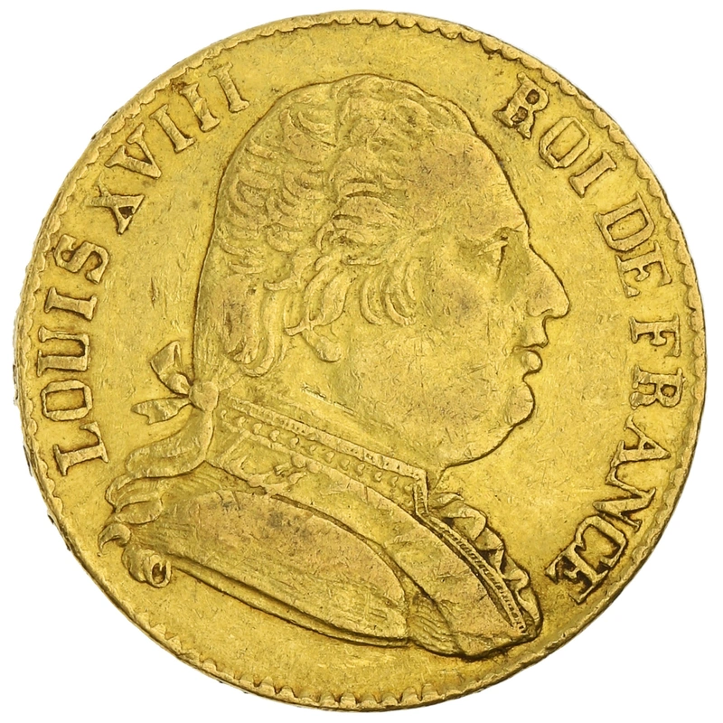 1815 French 20 Francs Gold Coin Louis XVIII Uniformed Bust R