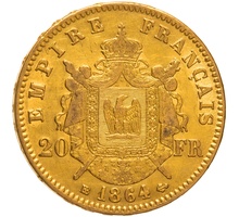 1864 20 French Francs - Napoleon III Laureate Head - BB
