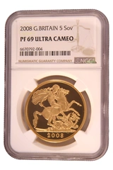 2008 Proof Gold £5 Coin Quintuple Sovereign NGC PF69