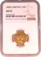 1808 Gold Half Guinea Coin George III NGC AU53