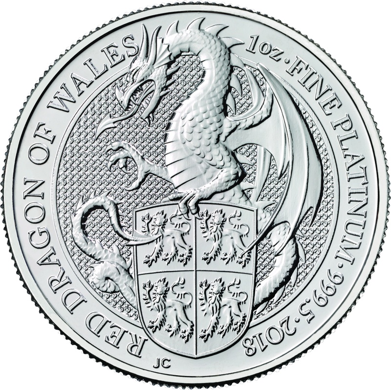 2018 1oz Red Dragon of Wales Platinum Coin Queen's Beasts