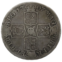 1707 Silver Crown Coin Queen Anne E