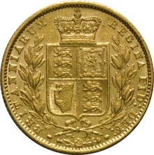 1860 Gold Sovereign Coin Queen Victoria Young Head Shield Back