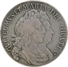 1692 Silver Half Crown Coin William & Mary Good Fine