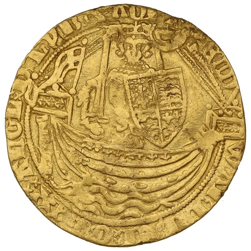 1361-1369 Gold Half Noble Coin Edward III Calais Mint