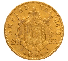 1863 French 20 Francs Gold Coin Napoleon III Laureate Head BB