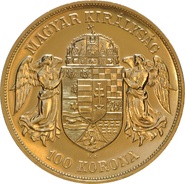 1908 Gold Hungarian 100 Koronas