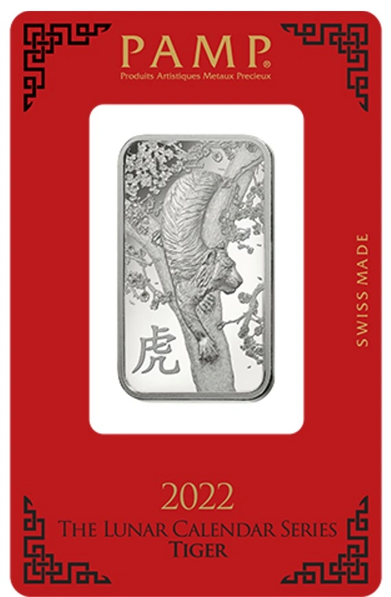 1oz Platinum Bar 2022 Year of the Tiger PAMP Minted