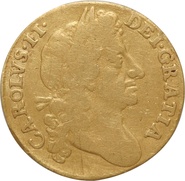 1675 Gold Half Guinea Coin Charles II Fine