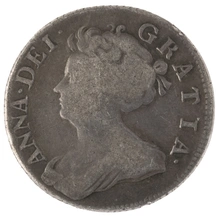 1708 Silver Shilling Coin Queen Anne Fine