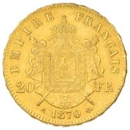 1870 French 20 Francs Gold Coin Napoleon III Laureate Head A