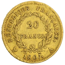 1807 French 20 Francs Gold Coin Napoleon I Laureate Head A