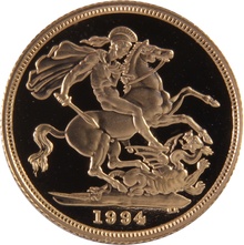 1994 Proof Gold Sovereign Coin Elizabeth II Third Head
