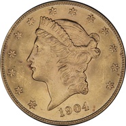 1904 $20 Double Eagle Liberty Head Gold Coin, San Francisco NGC MS64