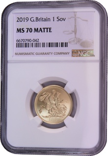 2019 Gold Sovereign Coin Matte NGC MS70