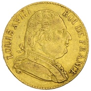 1815 French 20 Francs Gold Coin Louis XVIII Uniformed Bust R