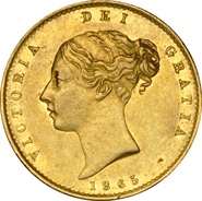 1865 Gold Half Sovereign Queen Victoria Young Head Shield Back NGC AU53