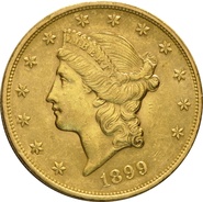 1899 $20 Gold Coin Double Eagle Liberty Head Philadelphia