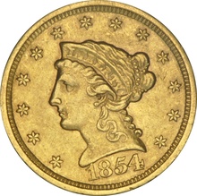 1854 $2.5 Quarter Eagle Liberty Head NGC AU55