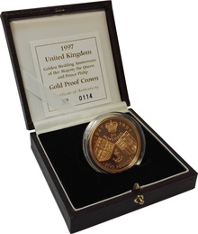 1997 Proof £5 Gold Crown Coin Golden Wedding Anniversary of Her Majesty the Queen Boxed