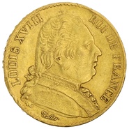 1814 French 20 Francs Gold Coin Louis XVIII Uniformed Bust A