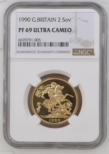 1990 Proof £2 Coin Gold Double Sovereign NGC PF69