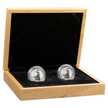 Large Oak Silver Coin Gift Box 2 x 1oz Silver Coins 39mm