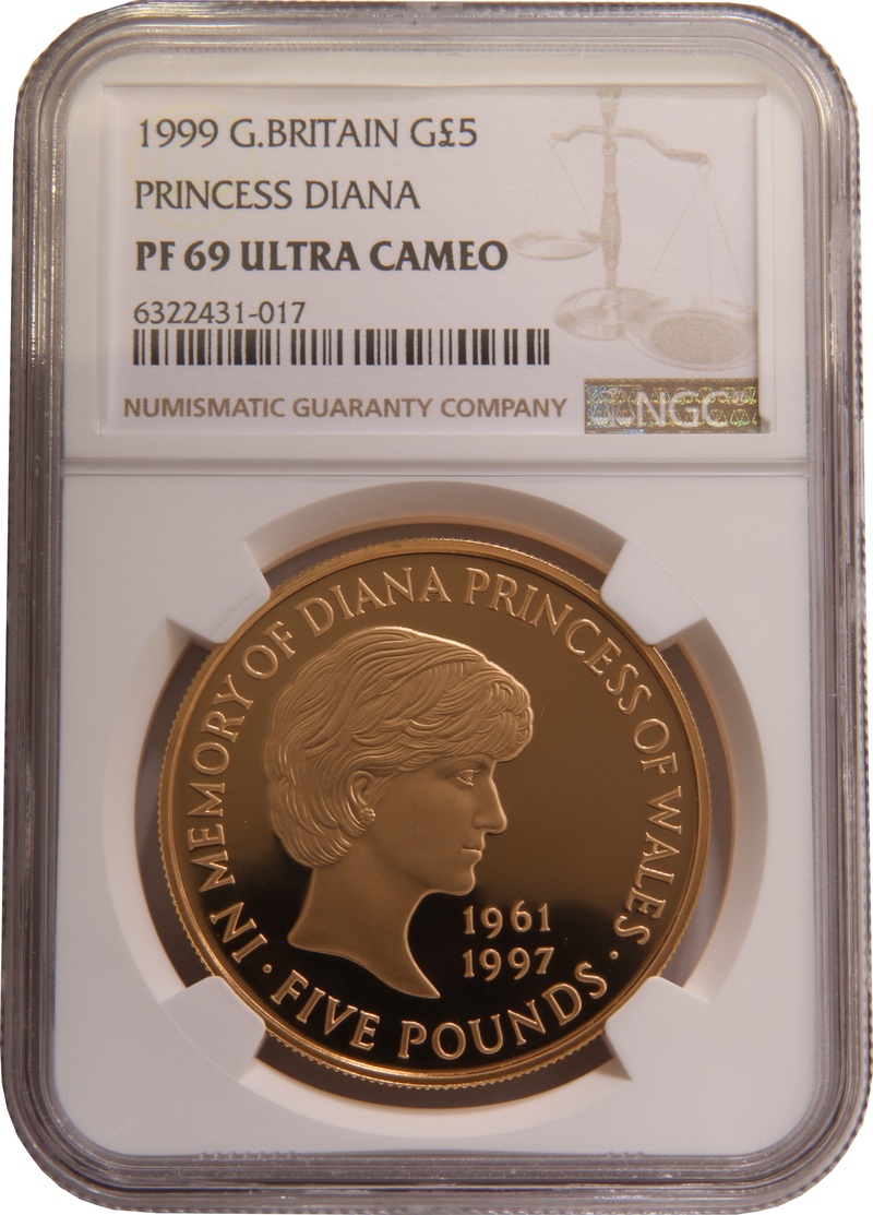 1999 Proof Gold Crown £5 Coin  Diana Princess of Wales Memorial NGC PF69
