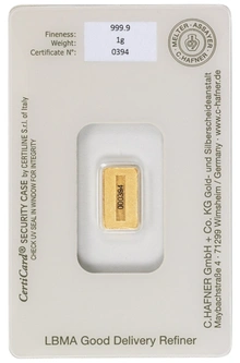 1g Gold Bar C. Hafner Minted
