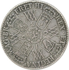 1692 Silver Half Crown Coin William & Mary Good Fine