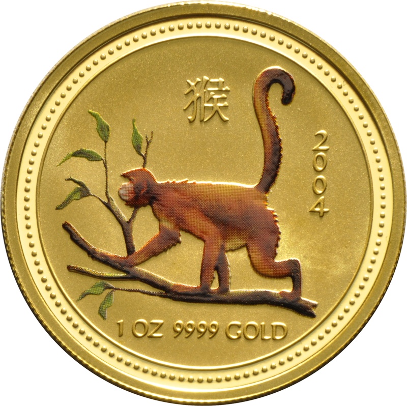 2004 Year of the Monkey Gold Coin 1oz Perth Mint Australian Lunar Series Painted