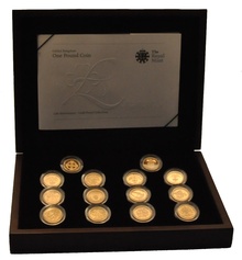Proof Gold £1 Pound Coin 25th Anniversary 14 Coin Set Boxed