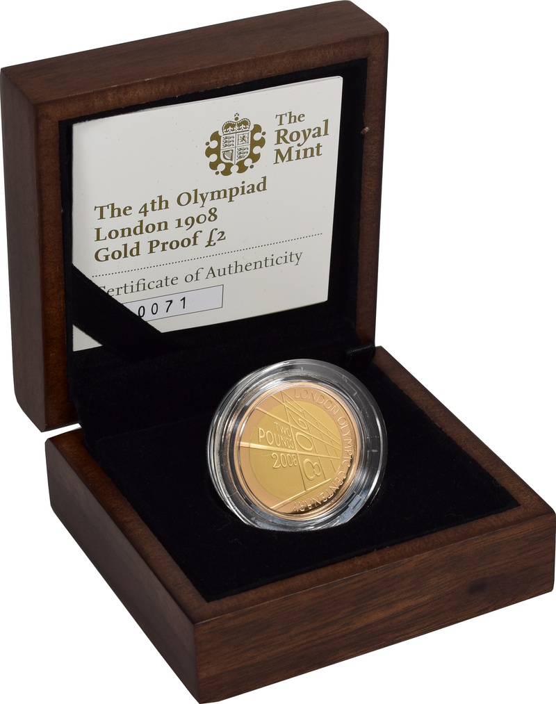 2008 £2 Two Pound Proof Gold Coin: The 4th Olympiad London 1908 Boxed