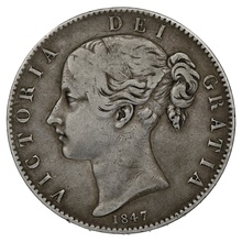 1847 Silver Crown Coin Queen Victoria Edge XI